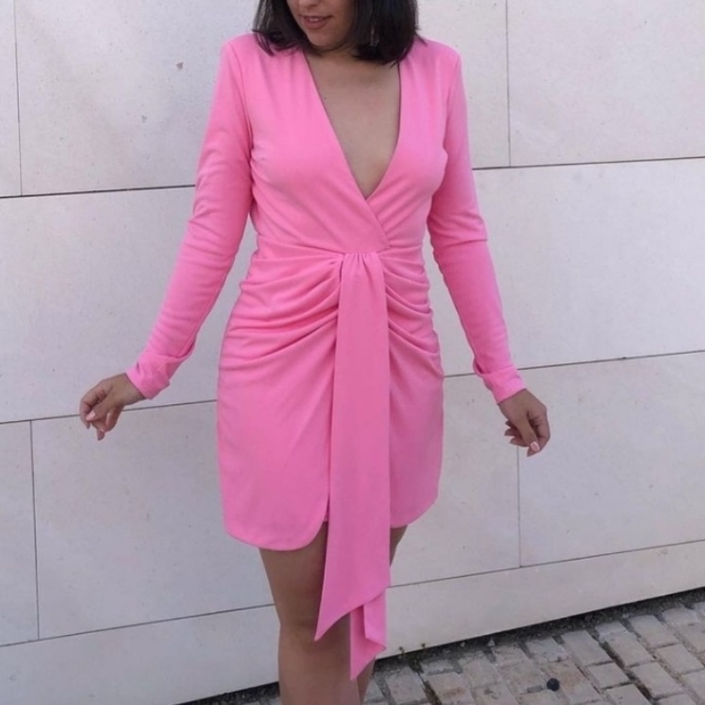 Zara draped pink cut out back long sleeves dress - Picture 2 of 13